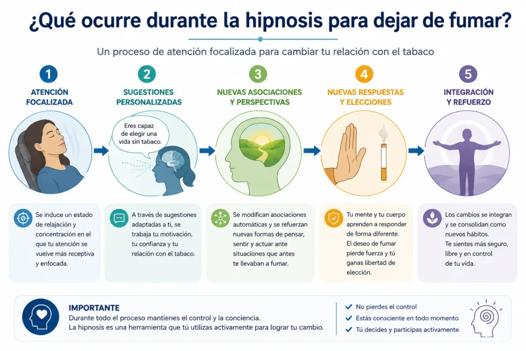 Cómo funciona la hipnosis para dejar de fumar Proceso de hipnosis para dejar de fumar: atención focalizada, sugestiones y nuevas respuestas