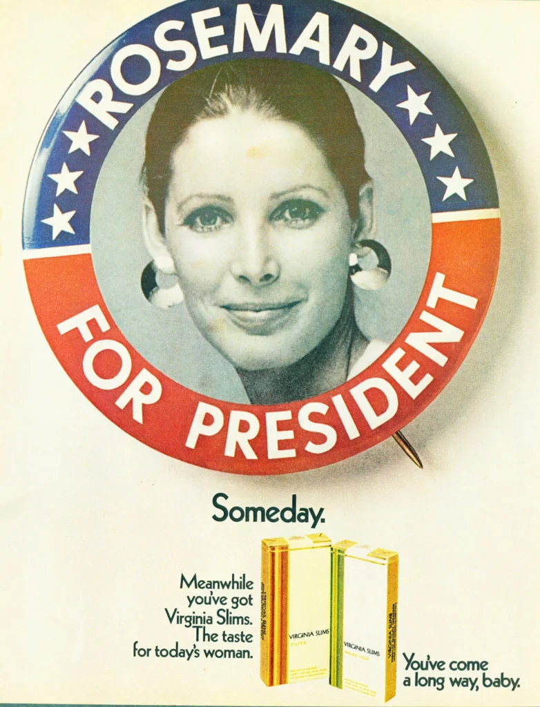 Anuncio de Virginia Slims de 1970 que relaciona el cigarrillo con el poder y la emancipación femenina