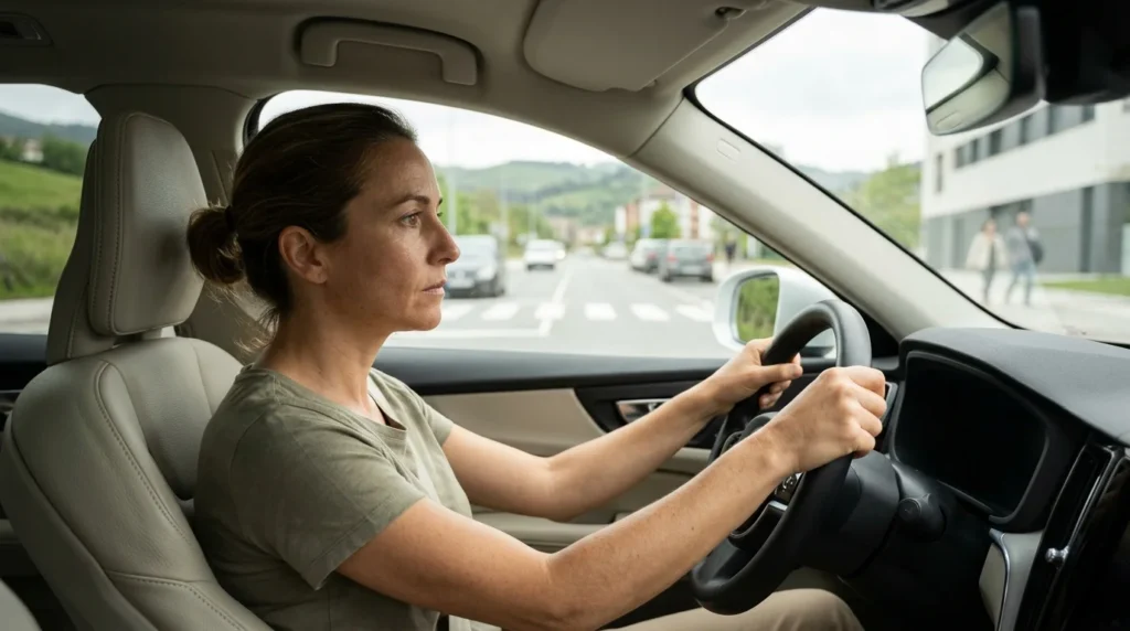 Persona al volante mostrando inseguridad ante la conducción